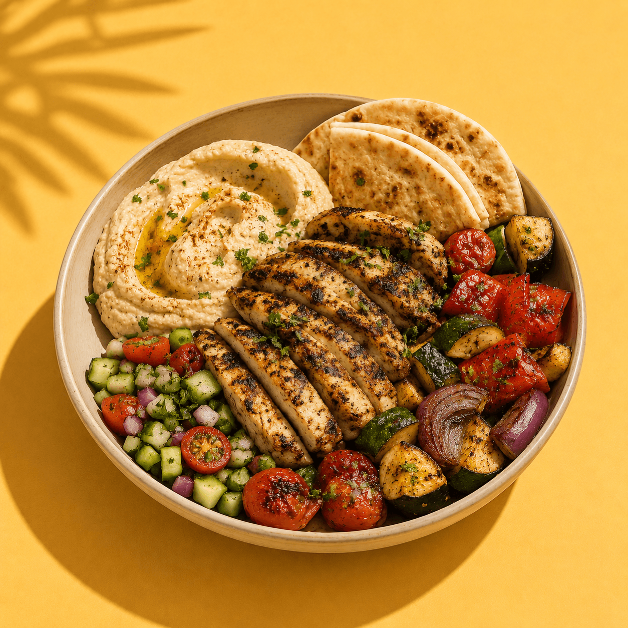 Chicken Shawarma with Roasted Vegetables & Hummus